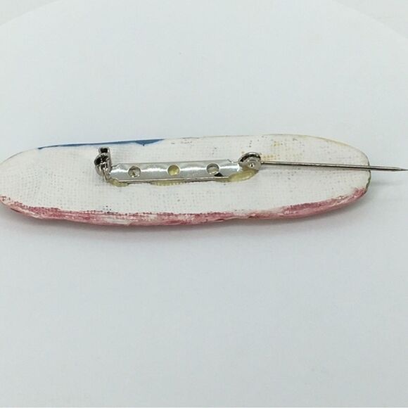 Handmade Statement Glazed Pottery Abstract Gold Oval Brooch Pin Artsy - Picture 4 of 9